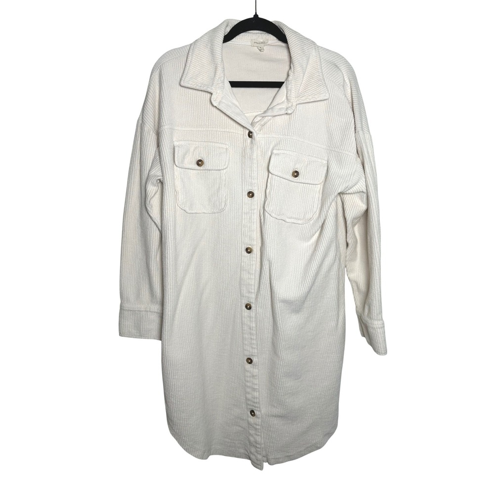 Pilcro Anthropologie Corduroy Shirt Dress Ivory Oversized Button Front S - Picture 3 of 9